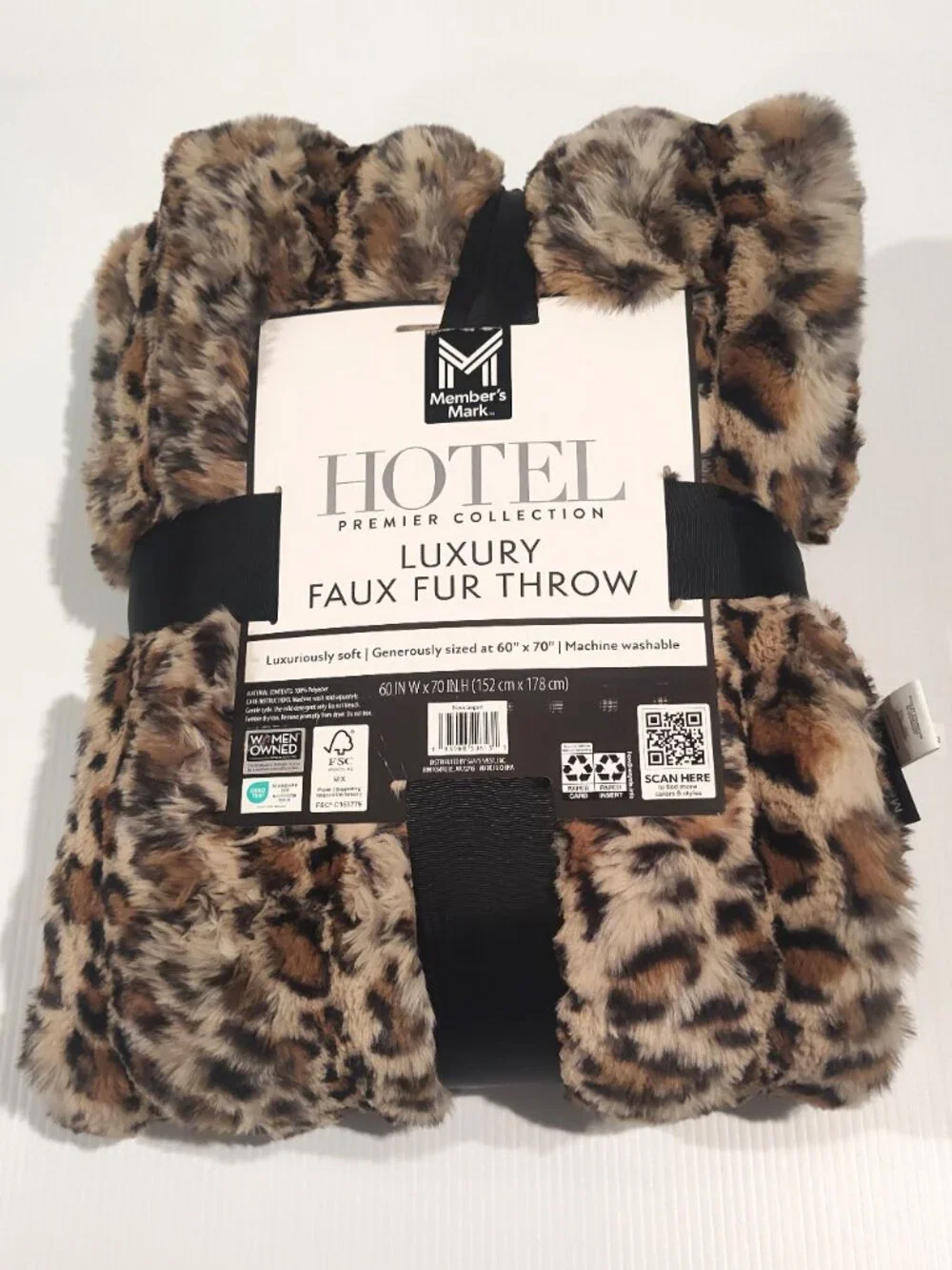 Member's Mark Leopard Hotel Premier Collection Luxury Faux Fur Throw, 60